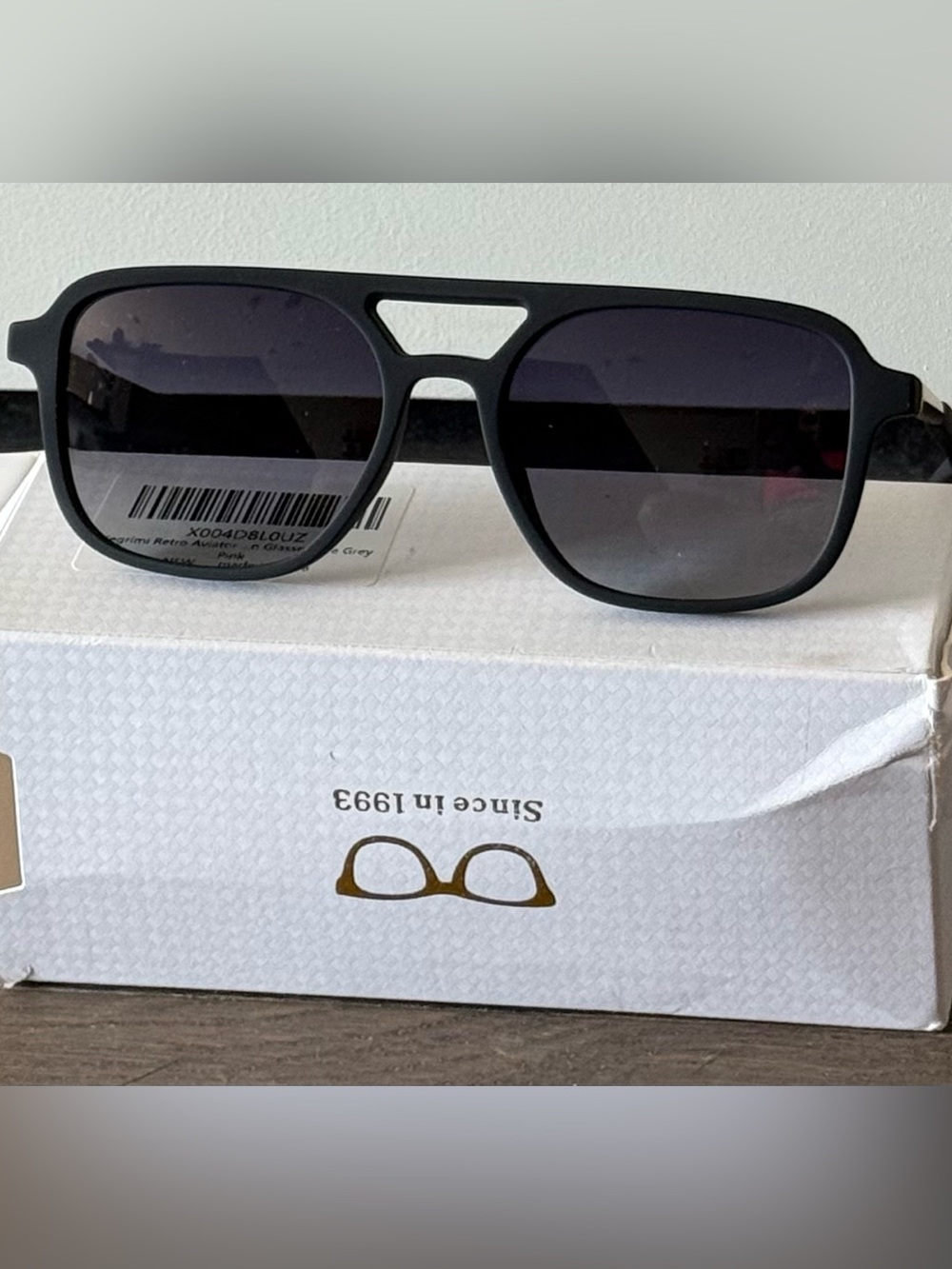 Black Matte Aviator Sunglasses with Gold Accent - NIB